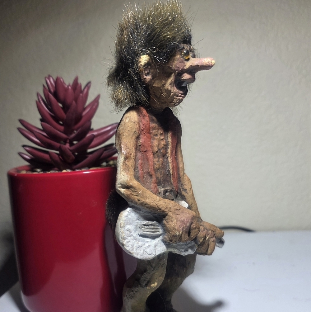 Vintage Norwagian Handmade Unique Troll Figurine with Guitar.
